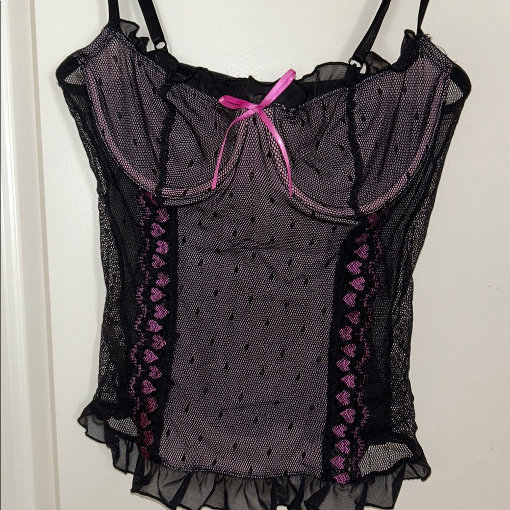 Vintage Victoria’s Secret Black and Pink Lace Camisole